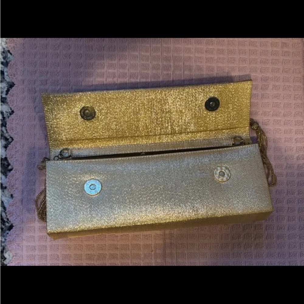 Miche Gold Beaded Evening Clutch Bag Metallic Glitter‎ Striped Lining